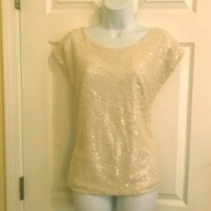 Ivory sequined top; perfect for the holidays!